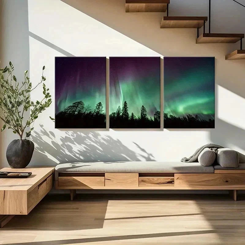 3pcs Forest & Aurora Nordic Landscape Wall Art Set Canvas Framed 40x60cm - High Quality Print 100% Australian Made Wall Canvas Ready to Hang - Bella Home Decor