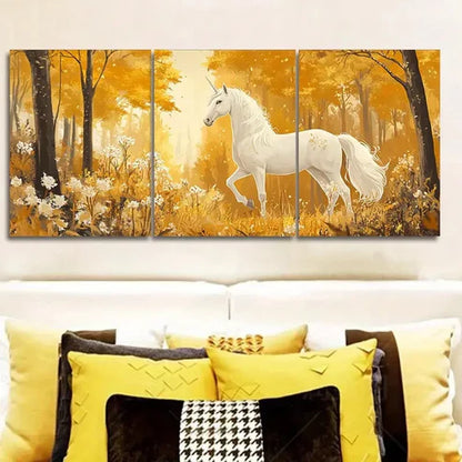 3pcs A White Unicorn in an Enchanted Forest Wall Art Set Canvas Unframed - High Quality Print 100% Australian Made Wall Canvas - Bella Home Decor