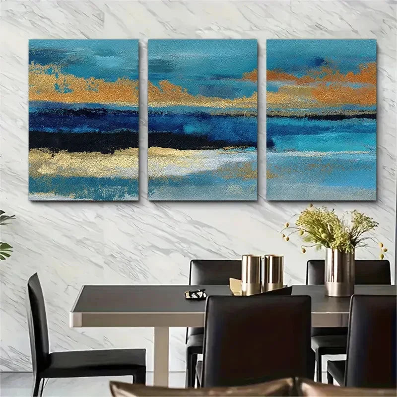 3pcs Blue Seascape Textured Sunrise Prefect Wall Art Set Canvas Framed 40x60cm - High Quality Print 100% Australian Made Wall Canvas Ready to Hang - Bella Home Decor