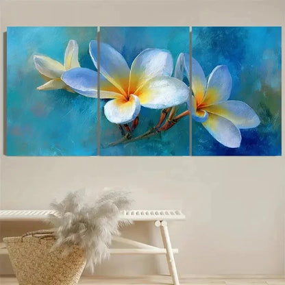 3pcs White Plumeria Flower Print Flower Wall Art Set Canvas Framed 60x90cm - High Quality Print 100% Australian Made Wall Canvas Ready to Hang - Bella Home Decor