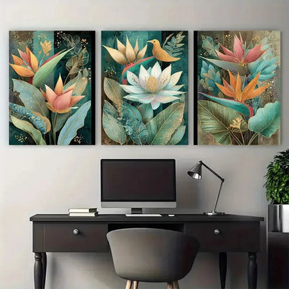 3pcs Angel Falls Venezuela Vintage Floral Wall Art Set Canvas Framed 60x90cm - High Quality Print 100% Australian Made Wall Canvas Ready to Hang - Bella Home Decor
