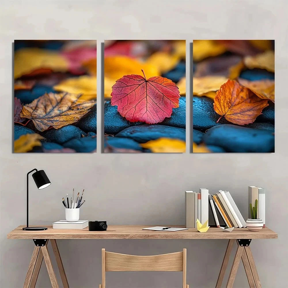 3pcs Fall Leaves Vibrant Autumn Seasonal Metal Print Ready to Hang Art - Bella Home Decor