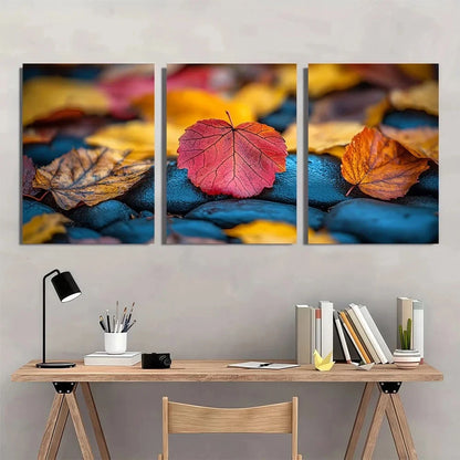 3pcs Fall Leaves Vibrant Autumn Seasonal Metal Print Ready to Hang Art - Bella Home Decor