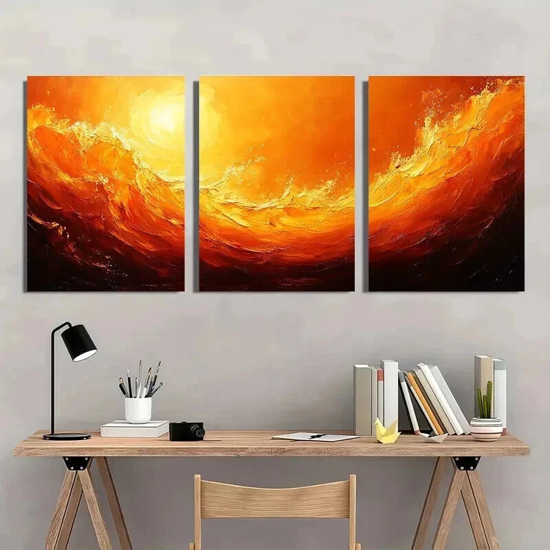 3pcs Abstract Swirl Orange Yellow Beige Design Wall Art Set Canvas Framed 60x90cm - High Quality Print 100% Australian Made Wall Canvas Ready to Hang - Bella Home Decor