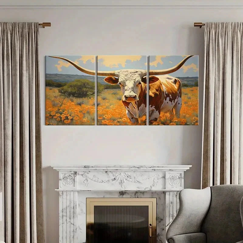 3pcs Vibrant Texas Landscape & Orange Flowers Metal Print Ready to Hang Art - Bella Home Decor