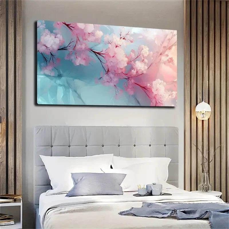 Red Line Floral Branches Wall Art canvas office home room framed 120x60cm - Bella Home Decor