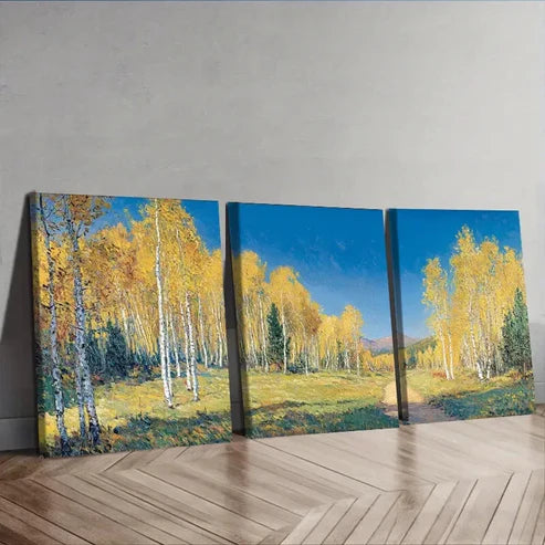 3pcs Autumn Birch Forest Scene With Trees Wall Art Set Canvas Unframed - High Quality Print 100% Australian Made Wall Canvas - Bella Home Decor