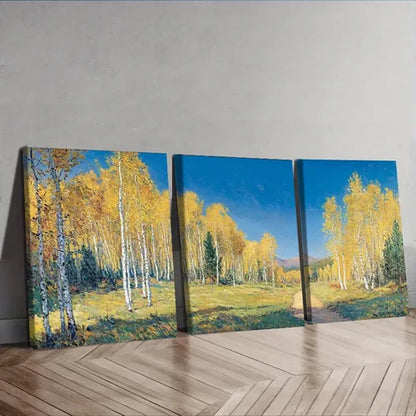 3pcs Autumn Birch Forest Scene With Trees Wall Art Set Canvas Unframed - High Quality Print 100% Australian Made Wall Canvas - Bella Home Decor