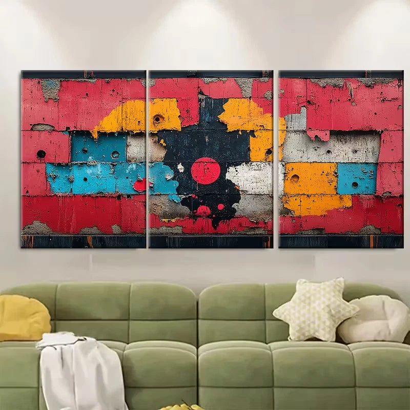 3pcs Weathered Concrete Grunge Texture Metal Print Ready to Hang Art