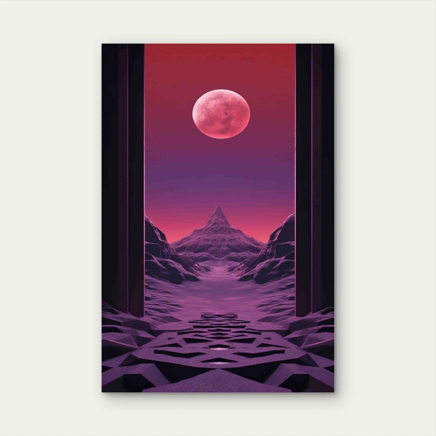 Realistic Moon With Abstract Landscape 60x90 cm Metal Print Ready to Hang - Bella Home Decor