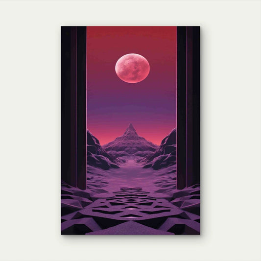 Realistic Moon With Abstract Landscape 60x90 cm Metal Print Ready to Hang
