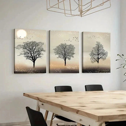 3pcs Trees Under Sunset Simple Style Wall Art Set Canvas Framed 50x70cm - High Quality Print 100% Australian Made Wall Canvas Ready to Hang