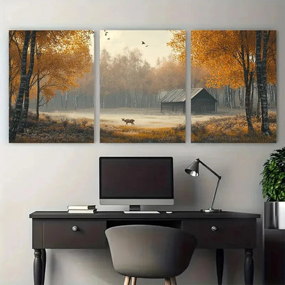 3pcs Nordic Minimalist Autumn Morning Scene Metal Print Ready to Hang Art