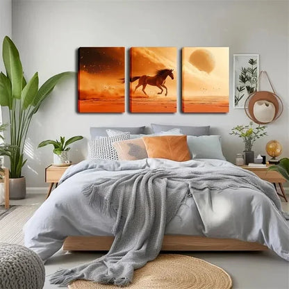 3pcs Horse Running on a Summer Themed Landscape Wall Art Canvas Unframed - High Quality Print 100% Australian Made Wall Canvas