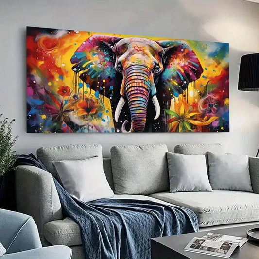Vibrant Elephant wall canvas office home room framed 120x60cm - Bella Home Decor
