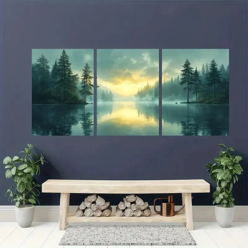 3pcs Serene Landscape with Soft Pastel Sky Metal Print Ready to Hang Art - Bella Home Decor