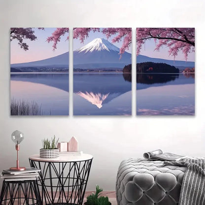 3pcs Mount Fuji Cherry Blossoms Scene Wall Art Set Canvas Framed 40x60cm - High Quality Print 100% Australian Made Wall Canvas Ready to Hang