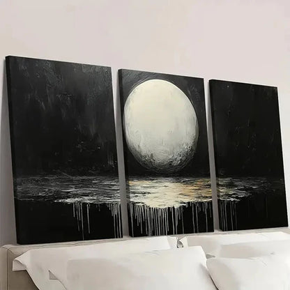 3pcs Lunar Drip Modern Art Moon Painting E Wall Art Set Canvas Unframed - High Quality Print 100% Australian Made Wall Canvas - Bella Home Decor