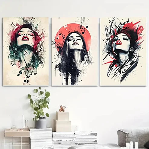 3pcs Music Artists with Dynamic Brushstroke Wall Art Set Canvas Unframed - High Quality Print 100% Australian Made Wall Canvas