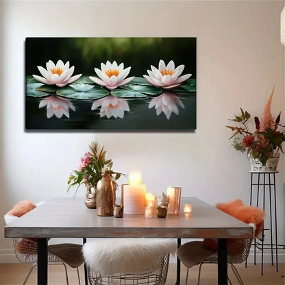Three For Lotus Perfect Wall Art Canvas Office Home Room Framed 120x60cm