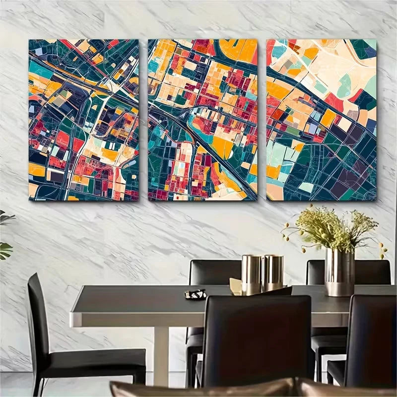 3pcs Alldntown Map Print, Metal Print Ready to Hang Art - Bella Home Decor