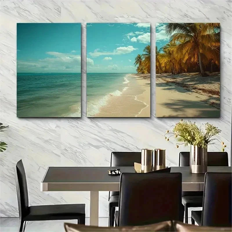 3pcs Tropical Beach Coastal Nature Perfect Wall Art Set Canvas Framed 50x70cm - High Quality Print 100% Australian Made Wall Canvas Ready to Hang