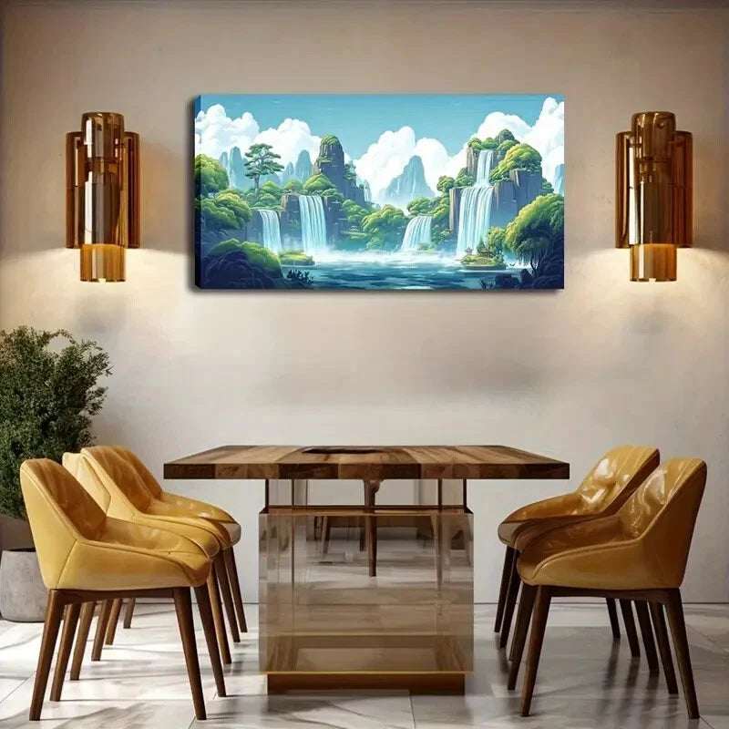 Serene Lake Reflection Greenery Wall Art Canvas Office Home Room Framed 120x60cm - Bella Home Decor