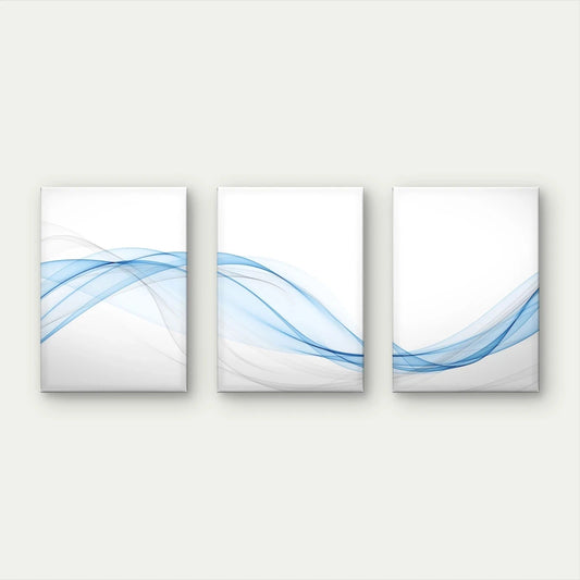 3pcs Minimalist Blue Abstract Wave Modern Wall Art Set Canvas Framed 60x90cm - High Quality Print 100% Australian Made Wall Canvas Ready to Hang