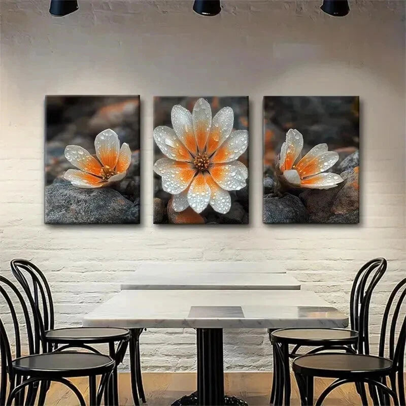 3pcs Elegant Dew-Kissed Orange Bloom Perfect Wall Art Set Canvas Framed 60x90cm - High Quality Print 100% Australian Made Wall Canvas Ready to Hang - Bella Home Decor