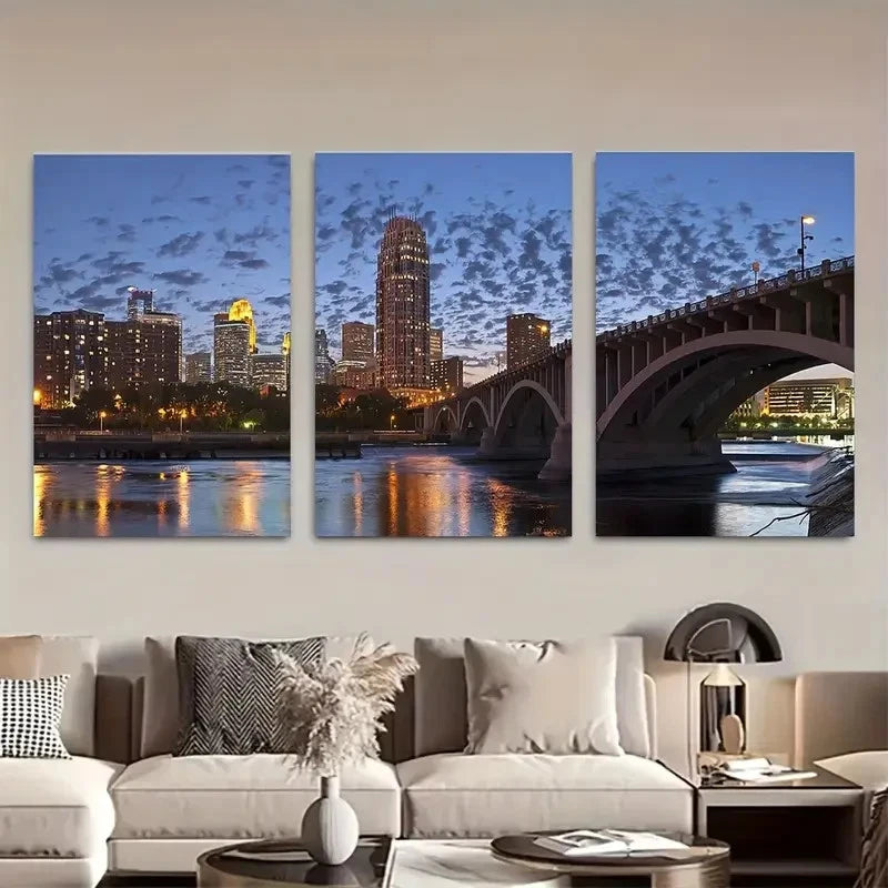 3pcs Minneapolis Bridge & Mississippi River Metal Print Ready to Hang Art
