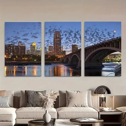 3pcs Minneapolis Bridge & Mississippi River Metal Print Ready to Hang Art
