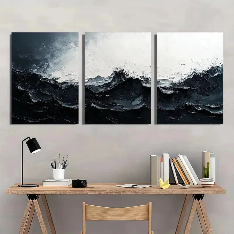 3pcs Black & White Textured Minimalist Metal Print Ready to Hang Art