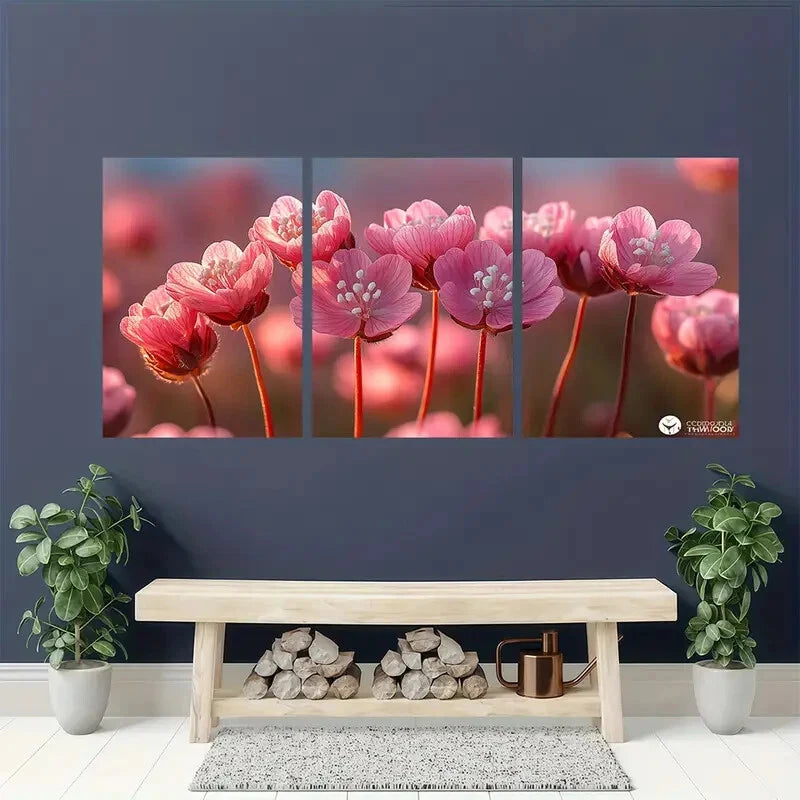 3pcs Armeria Maritima Flower Painting Print Metal Print Ready to Hang Art - Bella Home Decor