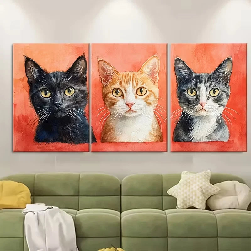 3pcs Black, Ginger & Tabby Cats Metal Print Ready to Hang Art - Bella Home Decor