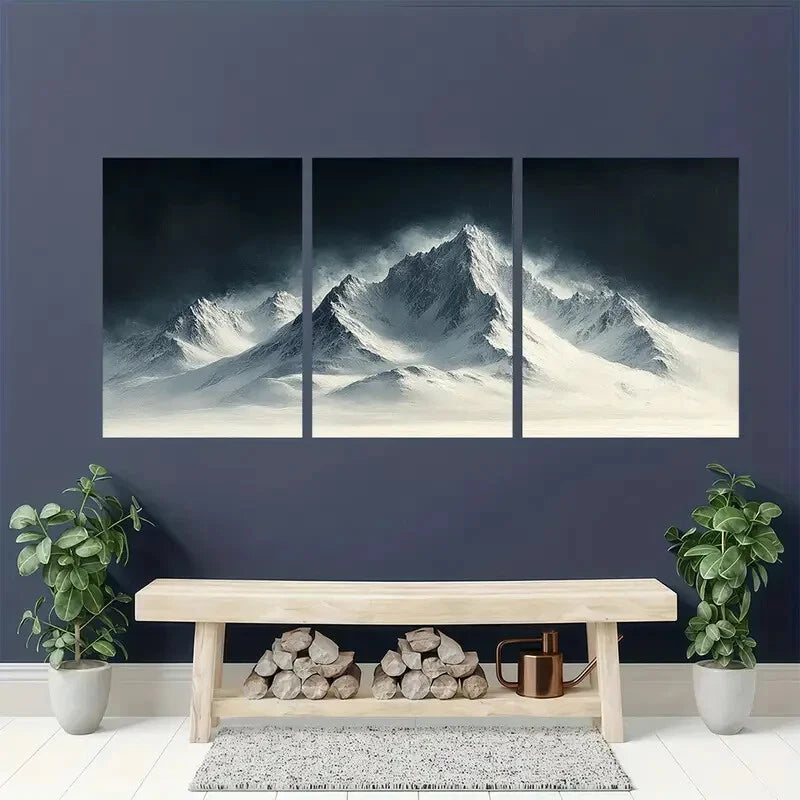 3pcs Alpine Echoes Minimalist Mountain Landscape Metal Print Ready to Hang Art - Bella Home Decor