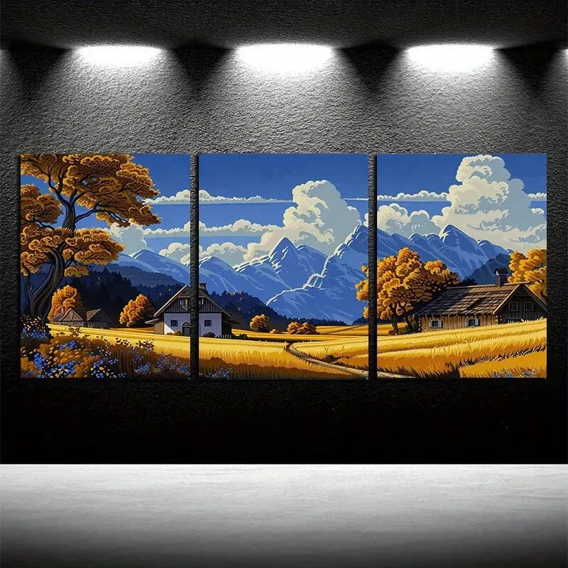 3pcs Villages Under The Mountains Metal Print Ready to Hang Art - Bella Home Decor