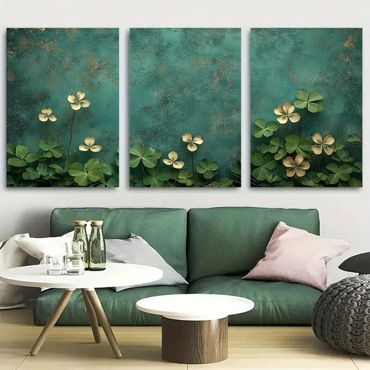 3pcs Vertical Botanical Clover Metal Print Ready to Hang Art