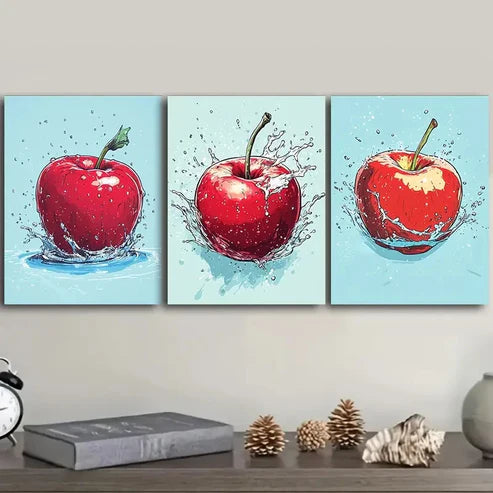 3pcs an apple being thrown Wall Art Set Canvas Unframed - High Quality Print 100% Australian Made Wall Canvas - Bella Home Decor