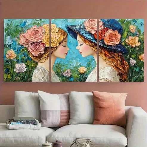 3pcs Beautiful Mother and Daughter Floral Beauty Wall Art Canvas Unframed - High Quality Print 100% Australian Made Wall Canvas - Bella Home Decor