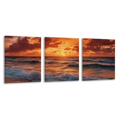 3pcs Orange Red Yellow Pink Blue Ocean Sunset  Wall Art Set Canvas Framed 40x60cm - High Quality Print 100% Australian Made Wall Canvas Ready to Hang