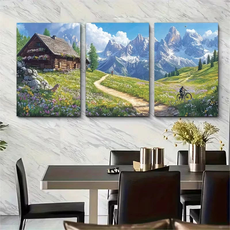 3pcs Alpine Meadows with Wild Orchids Metal Print Ready to Hang Art - Bella Home Decor