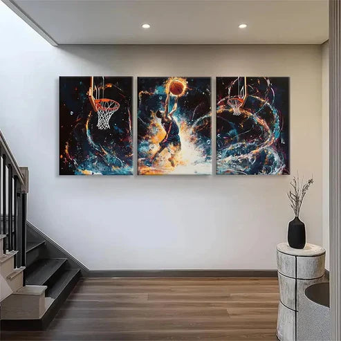 3pcs Dynamic Basketball Action Dunking Wall Art Canvas Unframed - High Quality Print 100% Australian Made Wall Canvas - Bella Home Decor