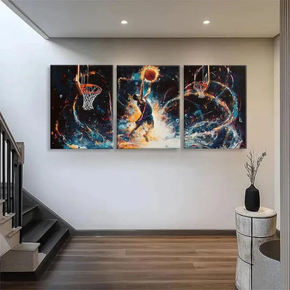 3pcs Dynamic Basketball Action Dunking Wall Art Canvas Unframed - High Quality Print 100% Australian Made Wall Canvas - Bella Home Decor
