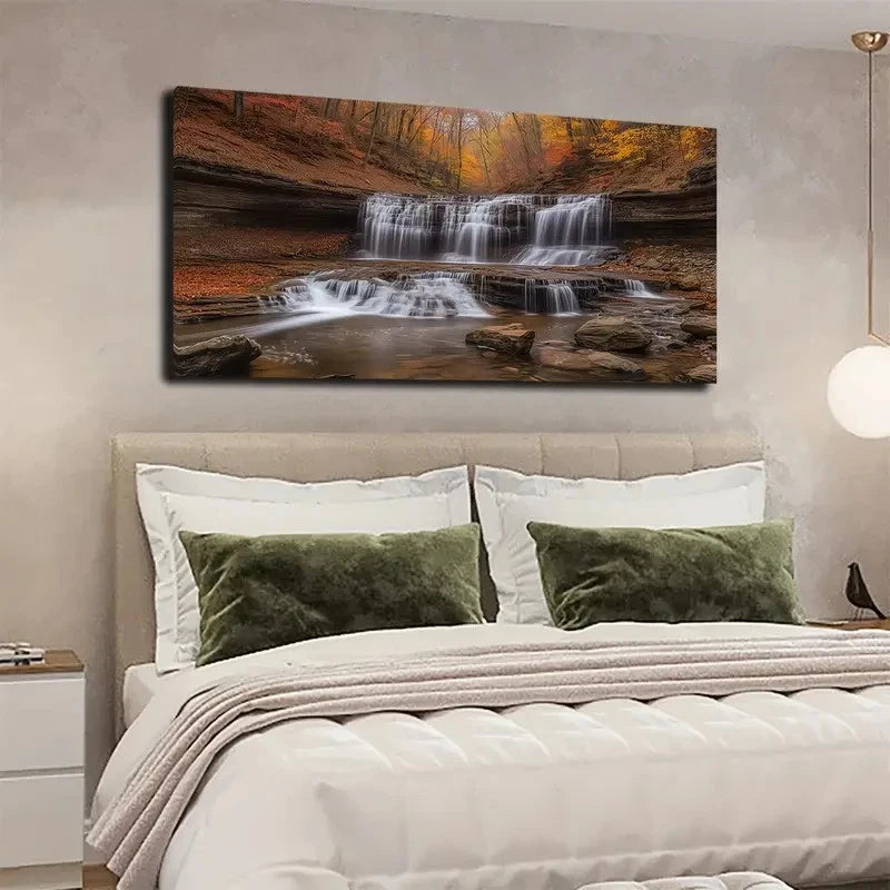 Serene Waterfall Scene Wall Art canvas office home room framed 120x60cm - Bella Home Decor