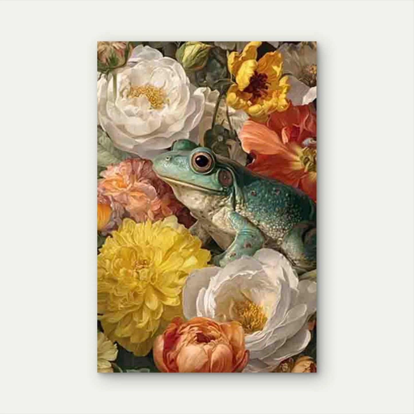 Vibrant Frog Among Flowers Metal Print Ready to Hang