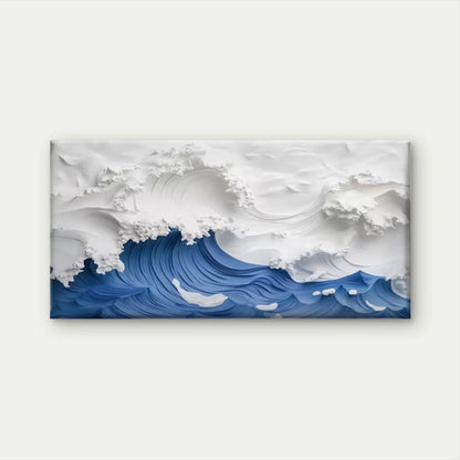 Abstract Blue Ocean Waves Wall Art Canvas Office Home Room Framed 120x60cm