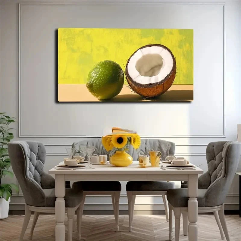 Cut Fruit Coconut Suitable Wall Art Canvas Office Home Room Framed 120x60cm