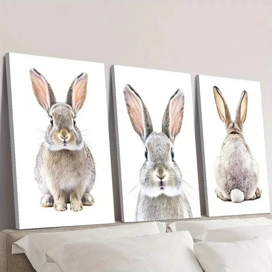 3pcs cute bunny, rabbit animal nordic Wall Art Set Canvas Framed 40x60cm - High Quality Print 100% Australian Made Wall Canvas Ready to Hang