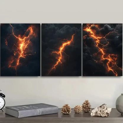 3pcs Featuring Lightning Wall Art Canvas Unframed - High Quality Print 100% Australian Made Wall Canvas - Bella Home Decor