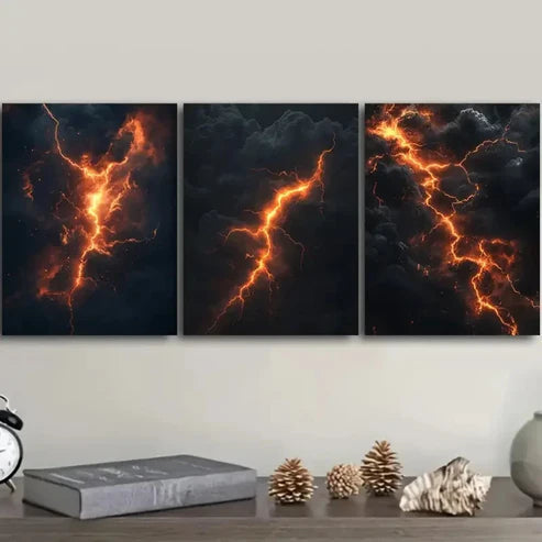 3pcs Featuring Lightning Wall Art Canvas Unframed - High Quality Print 100% Australian Made Wall Canvas - Bella Home Decor